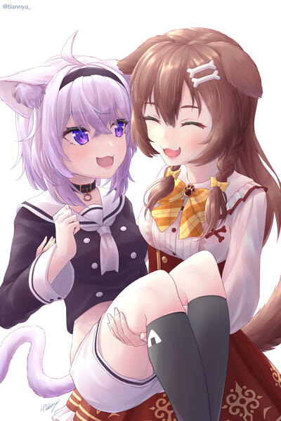 Nekomata Okayu &amp; Inugami Korone (hololive) fan art (2020)